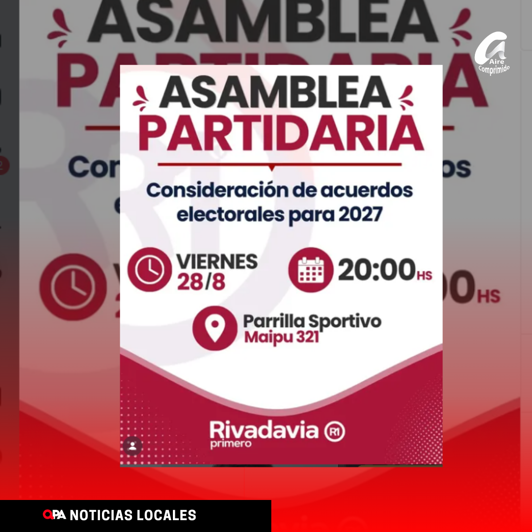 Rivadavia Primero convoca a una asamblea partidaria para definir su rumbo de cara a 2027